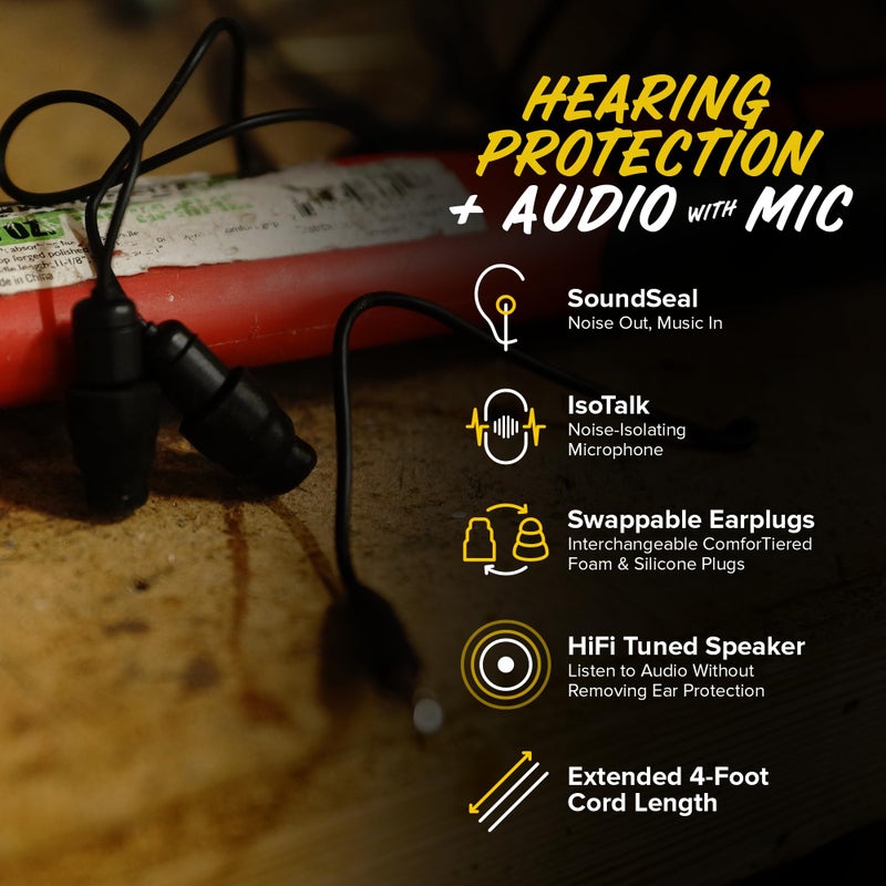 Plugfones Guardian Plus in-Ear Earplug Earbud Hybrid - Noise Reduction in-Ear Headphones with Noise Isolating Mic and Controls (Black) - Image 3